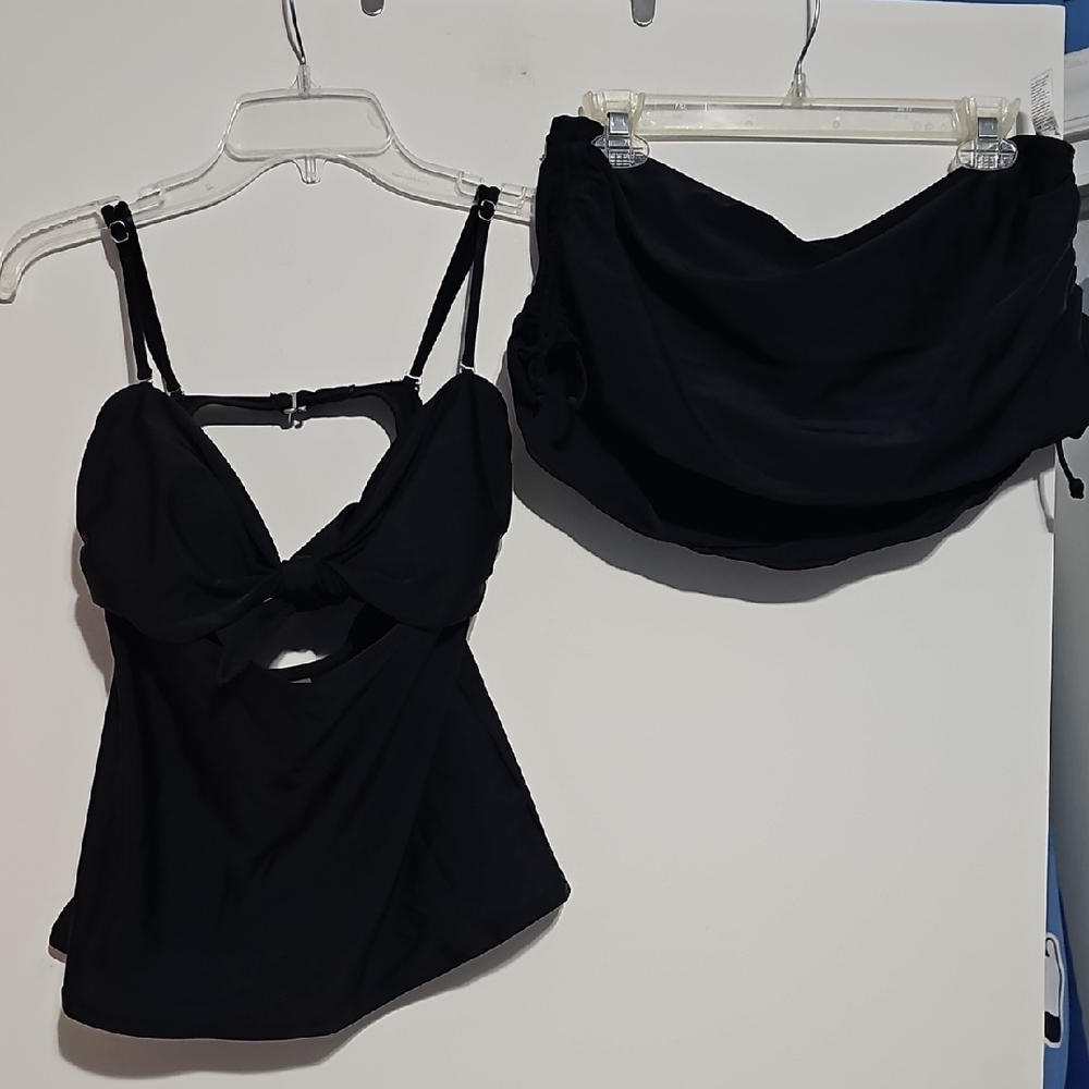 Old Navy Black Tankini Swimwear Set Sz Large Adjustable Straps Padded